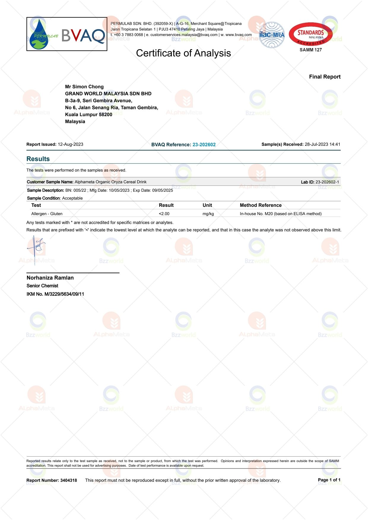 Gluten Free & Organic Certification